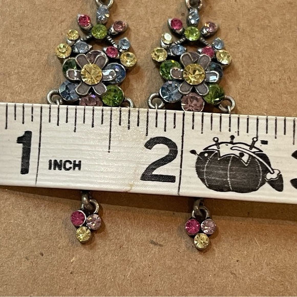 Crystal/Enamel Dangle Flower Push Back Earrings Vintage - Picture 7 of 7